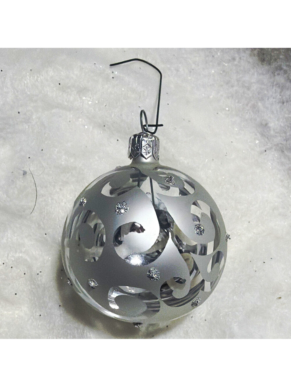 Silver/Clear Christmas Ball Glass Hanging Bauble Ornament, Swirl Glitter, 1